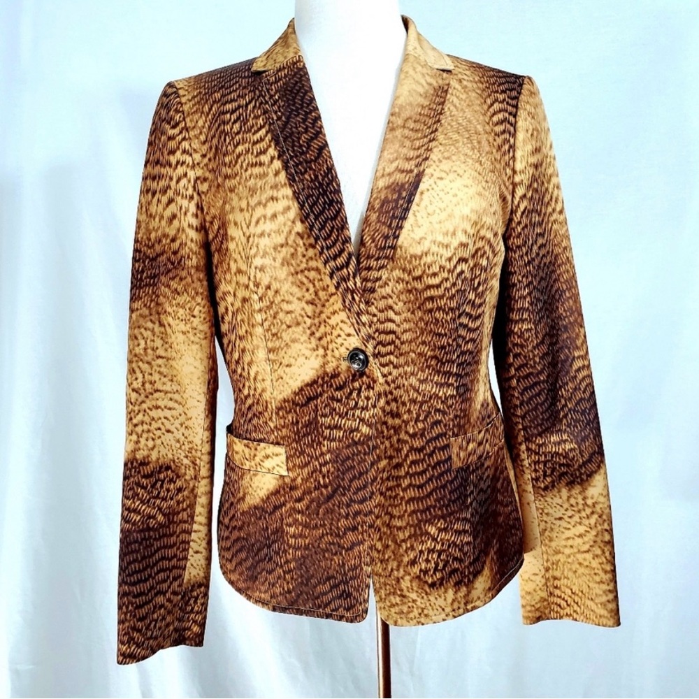 Escada Animal Print Bronze Silk Structured Blazer